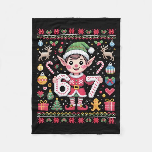 67 Christmas Elf Ugly Sweater Cute 6 7 Meme Xmas B Fleecedecke (Vorderseite)