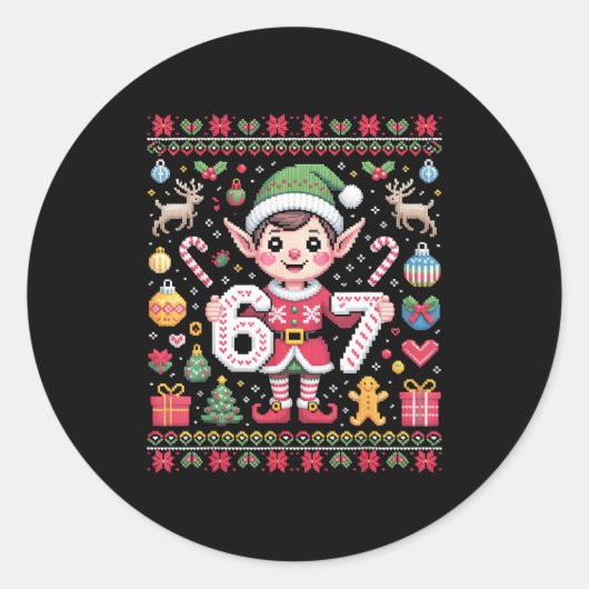 67 Christmas Elf Ugly Sweater Cute 6 7 Meme Xmas B Runder Aufkleber (Vorderseite)