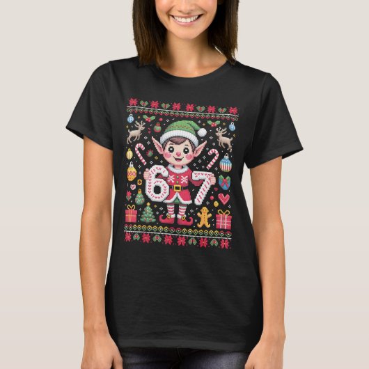 67 Christmas Elf Ugly Sweater Cute 6 7 Meme Xmas B T-Shirt (Vorderseite)