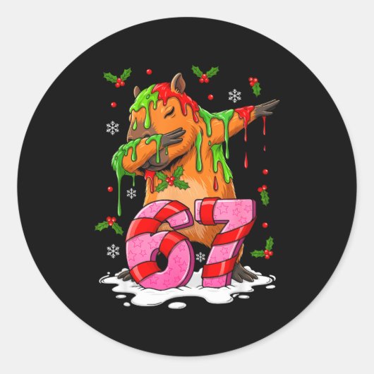 67 Christmas Funny 67 Brainrot Youth Kids Capybara Runder Aufkleber (Vorderseite)