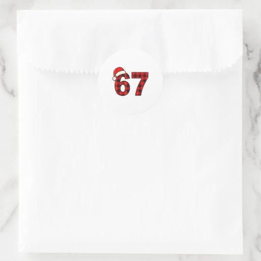 67 Christmas Funny Six Seven Meme Brainrot Plaid S Runder Aufkleber (Tasche)