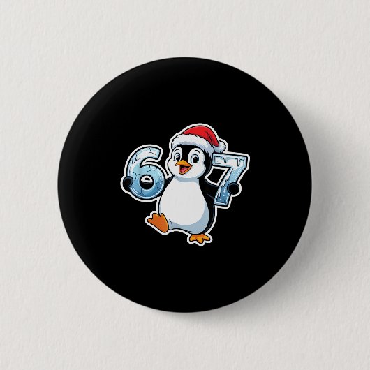 67 Christmas Penguin Santa Hat Birthday Holiday Button (Vorderseite)