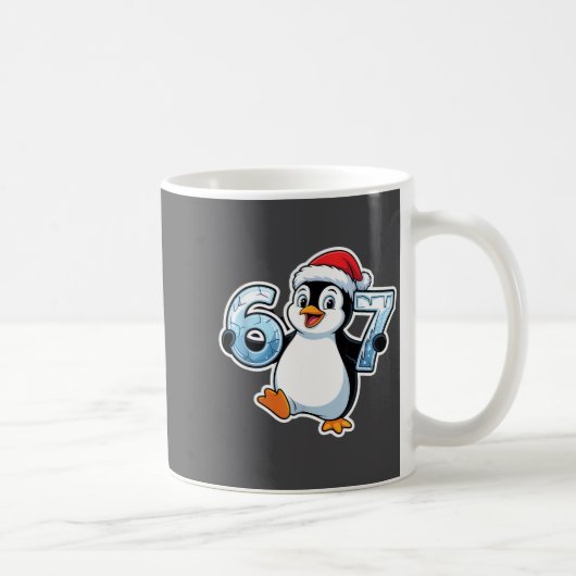 67 Christmas Penguin Santa Hat Birthday Holiday Kaffeetasse (Rechts)