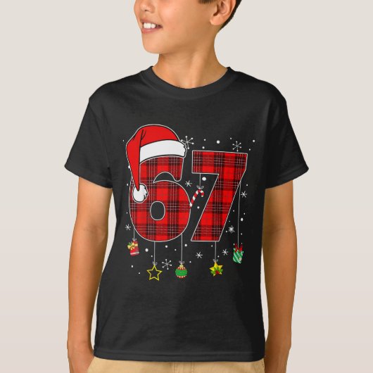 67 Christmas Plaid Santa Hat Funny Family Matching T-Shirt (Vorderseite)
