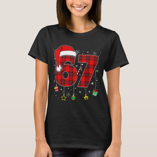 67 Christmas Plaid Santa Hat Funny Family Matching T-Shirt (Vorderseite)