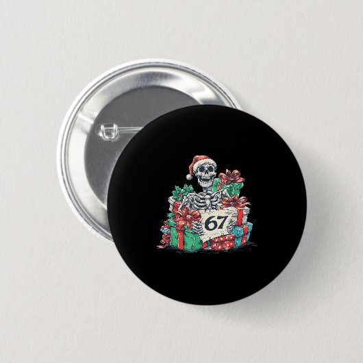 67 Christmas Skeleton Xmas Santa Hat Six Seven Fun Button (Vorne & Hinten)