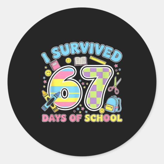 67 Clroom Milestone Cute Pastel Kids Humor  Runder Aufkleber (Vorderseite)