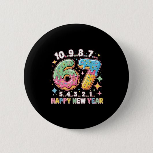 67 Countdown Happy New Year 2026 Funny Donut Numbe Button (Vorderseite)