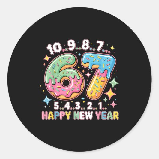 67 Countdown Happy New Year 2026 Funny Donut Numbe Runder Aufkleber (Vorderseite)