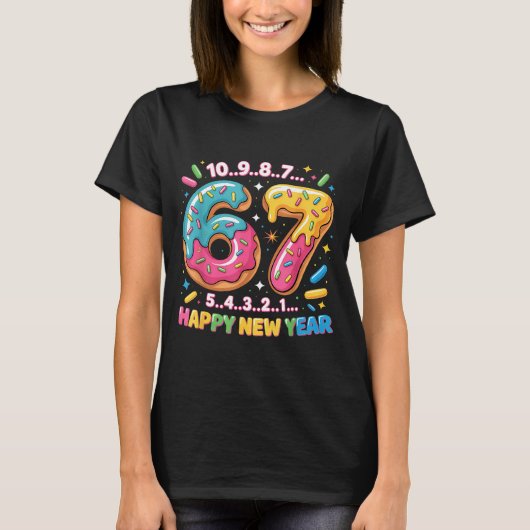 67 Countdown Happy New Year 2026 Funny Donut Numbe T-Shirt (Vorderseite)