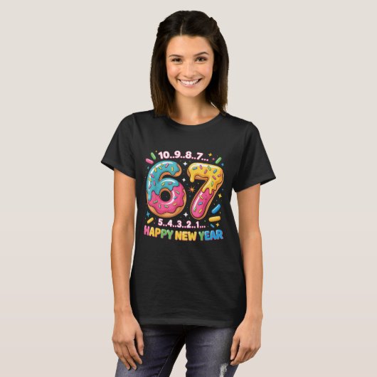 67 Countdown Happy New Year 2026 Funny Donut Numbe T-Shirt (Vorne ganz)