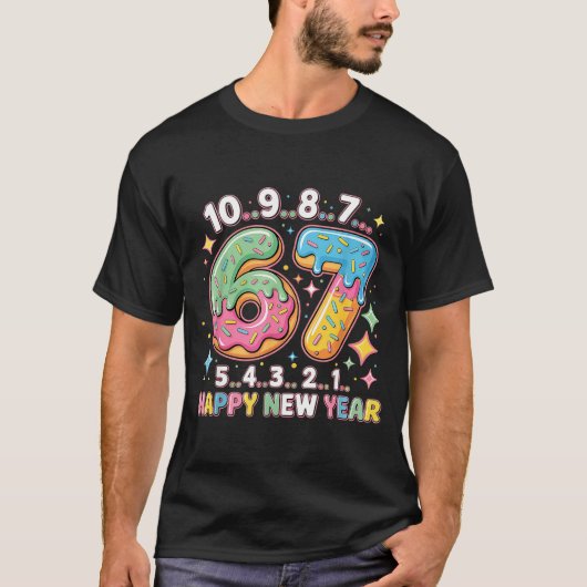67 Countdown Happy New Year 2026 Funny Donut Numbe T-Shirt (Vorderseite)