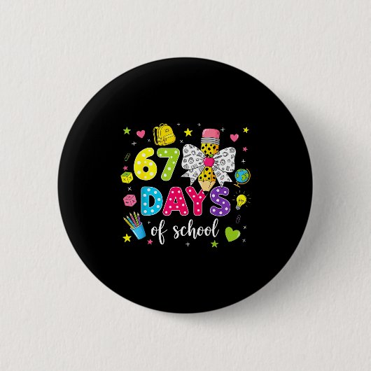 67 Days Of School Girls Coquette Bow Pencil 67 Day Button (Vorderseite)