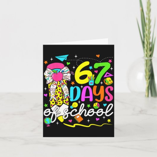 67 Days Of School Girls Coquette Bow Pencil 67 Day Karte (Vorderseite)