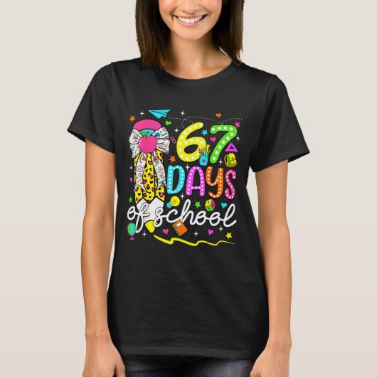 67 Days Of School Girls Coquette Bow Pencil 67 Day T-Shirt (Vorderseite)