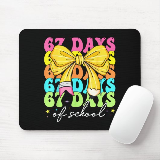 67 Days Of School Pencil Coquette Bow 67th Day Of Mousepad (Mit Mouse)