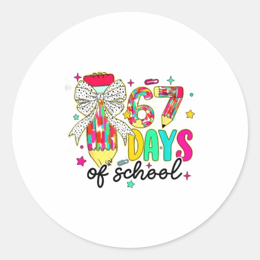 67 Days Of School Pencil Coquette Teacher Student Runder Aufkleber (Vorderseite)