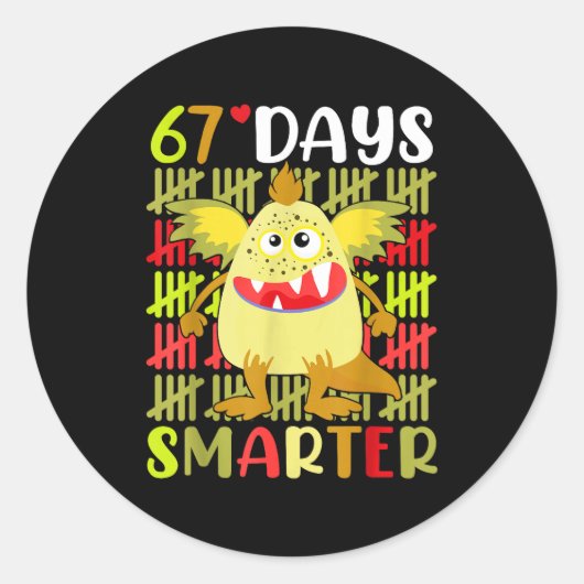 67 Days Smarter Little Monster 67th Day School Gir Runder Aufkleber (Vorderseite)