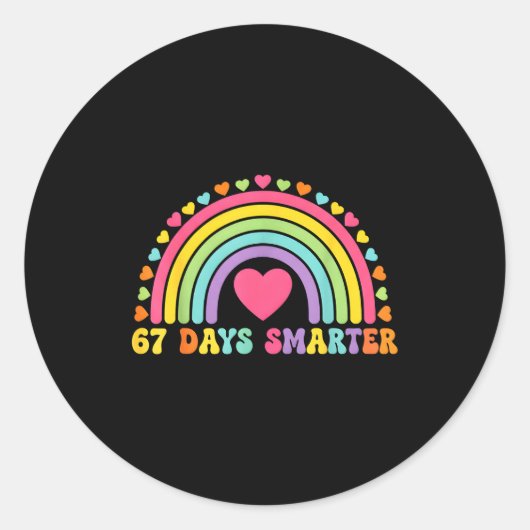67 Days Smarter Rainbow Heart Design For Teacher S Runder Aufkleber (Vorderseite)