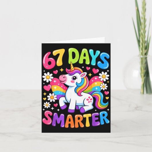 67 Days Smarter Unicorn Rainbow 67th Day Of School Karte (Vorderseite)