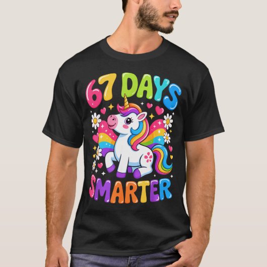 67 Days Smarter Unicorn Rainbow 67th Day Of School T-Shirt (Vorderseite)