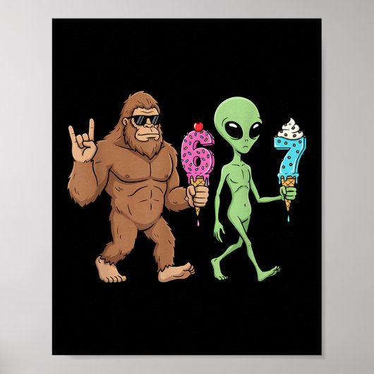 67 Drip Meme Lustig Six Seven Bigfoot Alien Sasqua Poster (Vorne)