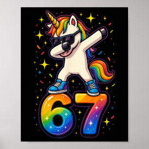 67 Einhorn Dabbing Six Seven Meme Lustig _1  Poster
