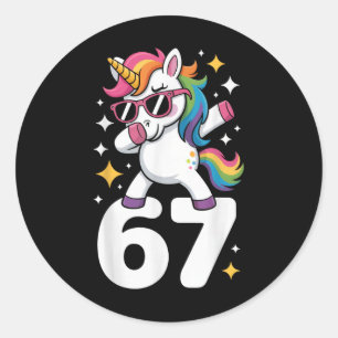 67 Einhorn Dabbing Six Seven Meme Lustig Runder Aufkleber