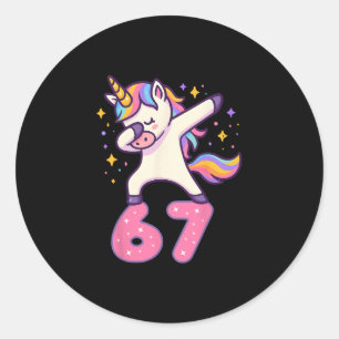 67 Einhorn für Mädchen Sechs Sieben Meme Brainrot Runder Aufkleber