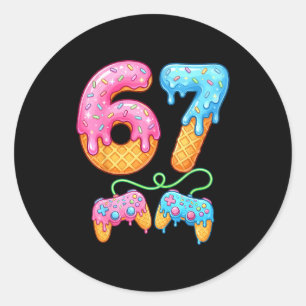 67 Eis-Drip-Meme-Gamer Six Seven Gen Alpha S Runder Aufkleber