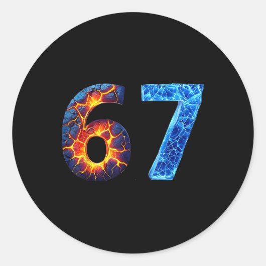 67 Fire Ice Number Funny Six Seven Meme 6 7  Runder Aufkleber (Vorderseite)