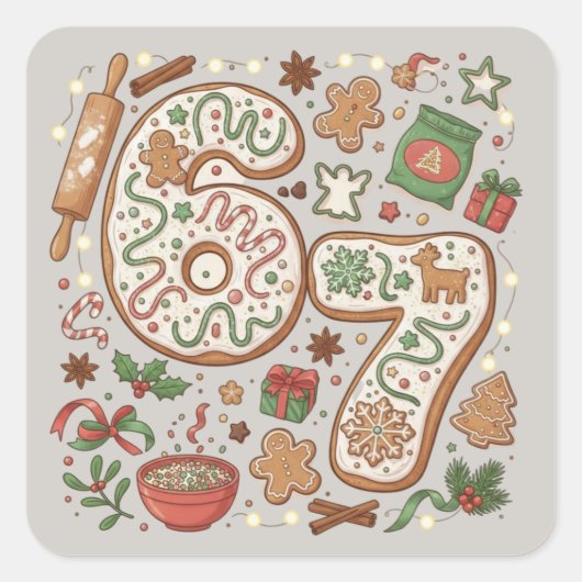 67 Funny 6 7 Six Seven Gingerbread Cookie Holiday Quadratischer Aufkleber (Vorderseite)