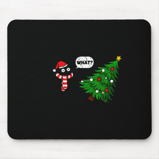 67 Funny Black Cat Pushing Christmas Tree Over Cat Mousepad (Vorne)