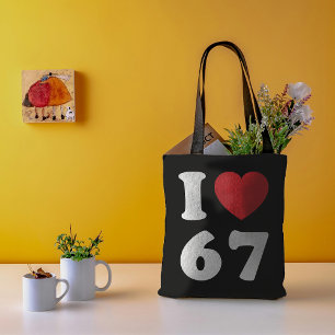 67 Funny Meme I Liebe Six Sieben 67. Geburtstag Tasche
