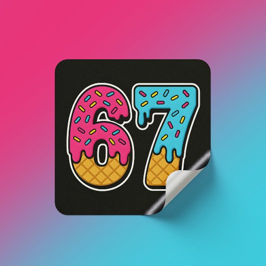 67 Funny Meme Ice Cream Six Seven Gen Alpha Quadratischer Aufkleber