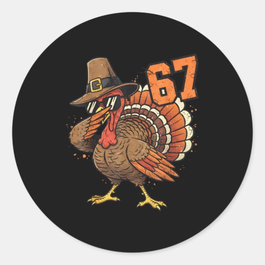 67 Funny Thanksgiving Turkey Meme Six Seven 6 7 Runder Aufkleber (Vorderseite)