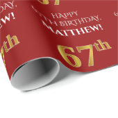67. Geburtstag: Elegant, rot, Imitate Gold Look Geschenkpapier (Rolleneckpunkt)