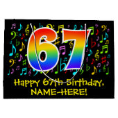 67. Geburtstag - Farbige Musiksymbole, Regenbogen Große Geschenktüte (Rückseite)