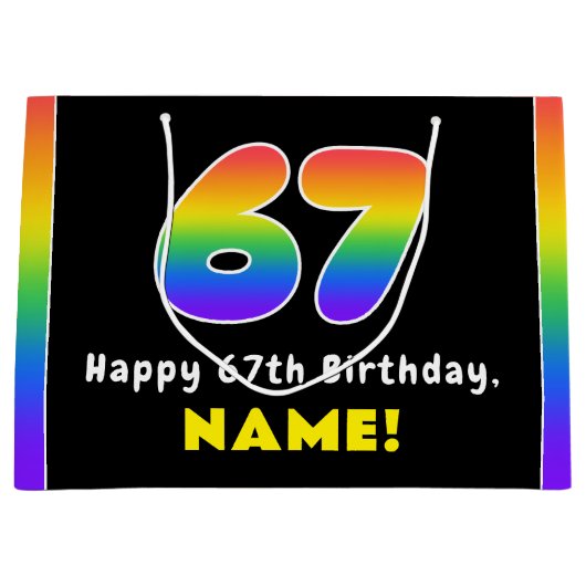 67. Geburtstag: Farbiger Regenbogen # 67, Individu Große Geschenktüte (Vorderseite)