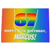 67. Geburtstag: Farbiges, lustiges Regenbogenmuste Große Geschenktüte (Vorderseite)