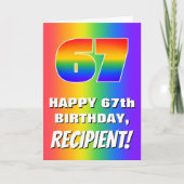 67. Geburtstag: Farbiges, lustiges Regenbogenmuste Karte (Vorderseite)
