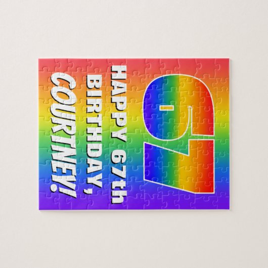 67. Geburtstag: Farbiges, lustiges Regenbogenmuste Puzzle (Horizontal)