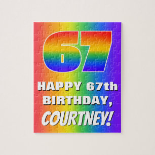 67. Geburtstag: Farbiges, lustiges Regenbogenmuste Puzzle