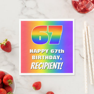 67. Geburtstag: Farbiges, lustiges Regenbogenmuste Serviette