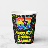 67. Geburtstag: Fun Musiknotens Pattern, Regenboge Pappbecher (Rückseite)