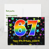 67. Geburtstag: Fun Stars Muster, Regenbogen 69, N Postkarte (Vorne/Hinten)