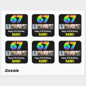 67. Geburtstag: Regenbogen "67"; benutzerdefiniert Quadratischer Aufkleber (Blatt)