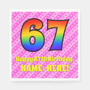 67. Geburtstag: Rosa Streifen und Herz, Regenbogen Serviette
