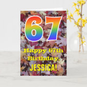 67. Geburtstag; Rustikale Herbstblätter; Regenboge Karte (Gelbe Blume)