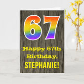 67. Geburtstag: Rustikale Imitate Holzschau, Regen Karte (Gelbe Blume)